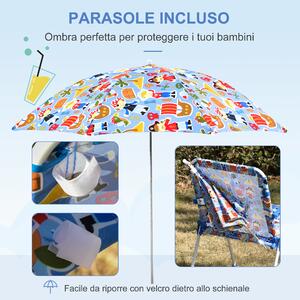 Outsunny Sedia Pieghevole per Bambini con Ombrello Parasole per Giardino Spiaggia Campeggio, 44.5x43x64.5cm