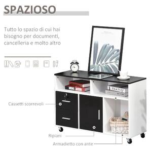 HOMCOM Mobile Porta Stampante con Cassetti, Mobiletto Multiuso per Ufficio e Casa, Nero e Bianco, 100x35x65cm