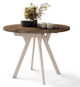 ALMO Noce Elegante/gambe beige - TAVOLO ROTONDO ALLUNGABILE CON GAMBE A Y LOFT / INDUSTRIALE PER SALONE / SALA DA PRANZO