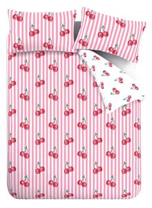 Set copripiumino e federa bianco e rosa per letto matrimoniale e per letto esteso 230x220 cm Disco Cherries Stripes – Catherine Lansfield