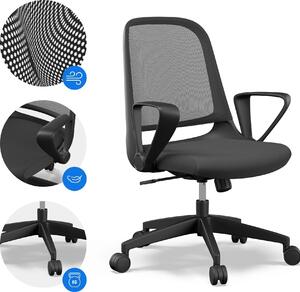 SENSE7 Sopty Sedia da ufficio ergonomica Sedia da scrivania Nera Braccioli ribaltabili Schienale in rete Funzione oscillante Sedia da ufficio per home office Rotelle in gomma 120 kg