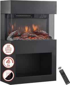 KAMINIO Camino elettrico HENRI - Stufa elettrica con riscaldamento, effetto fiamma 3D, vano portalegna, telecomando - Nero