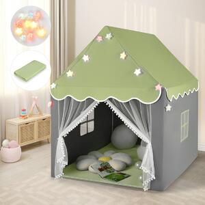 Costway Tenda da gioco per bambini con tappetino lavabile, Tenda castello fatato con luci a forma di stella Verde