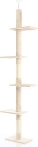 Fudajo tiragraffi a soffitto 230-276 cm in beige, tiragraffi per gatti con 4 livelli, albero per gatti con tenditore a soffitto regolabile in altezza, arredamento per gatti con sisal
