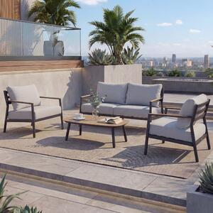 Set da giardino in alluminio HWC-P79, set lounge divano salotto giardino, tessuto/tessuto olefinico 210 g/m² ~ grigio chiaro