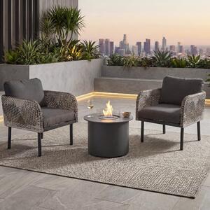 Set in polyrattan MCW-P80, set da giardino con sedie lounge, tavolo con braciere a bioetanolo in alluminio, tessuto 220 g/m² ~ grigio scuro