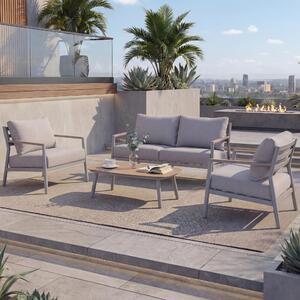 Set da giardino in alluminio HWC-P79, set lounge divano salotto giardino, tessuto/tessuto olefinico 210 g/m² ~ crema-beige
