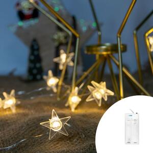 Catena decorata con 20 stelline luminose a Led Bianco Caldo 2 metri a batteria e autospegnimento Wisdom