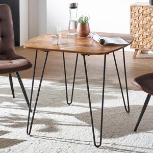 FineBuy Tavolo da pranzo quadrato 80 cm in legno massello di sheesham, tavolo da cucina moderno con gambe a forcina nere, tavolo da pranzo di design in vero legno, tavolo in legno massello