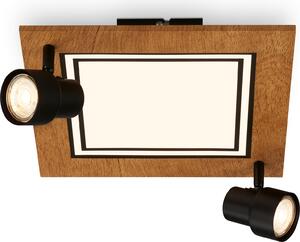 Lampada da soffitto a LED, nero-colore legno, 2xGU10+LED