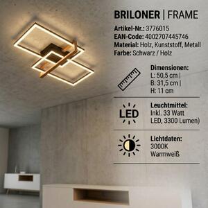 Lampada da soffitto a LED, nera, con legno, LED/33W