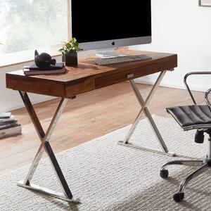 Scrivania 120x55x78 cm in legno massiccio di sheesham / metallo cromato | Wohnling