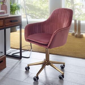 Sedia da scrivania in velluto rosa | Sedia girevole di design con schienale | Sedia da lavoro fino a 120 kg, regolabile in altezza | Sedia a scocca con rotelle | Sedia girevole