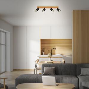BRILONER - Lampada da soffitto retrò con legno, lampada da soffitto vintage a 4 luci, 4x attacco GU10, spot LED regolabile, spot da soffitto rustico, nero-legno, 550x60x85 mm