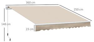 Outsunny Tenda da Sole per Esterno a Bracci 3.5x2.5m, Regolazione con Manovella, Metallo e Poliestere Beige