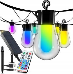 Catena decorativa solare LED RGB, 15 LED, 18 funzioni, USB, 6 m, IP44, nera