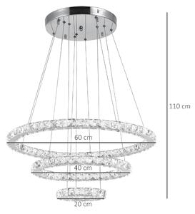 HOMCOM Lampadario di cristallo lampadari a soffitto a 3 anelli con telecomando regolabile moderno in acciaio inossidabile