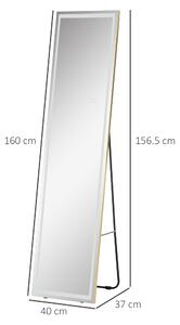 HOMCOM Specchio da Terra e da Parete con Luce LED Regolabile e Telecomando, 40x37x156.5cm