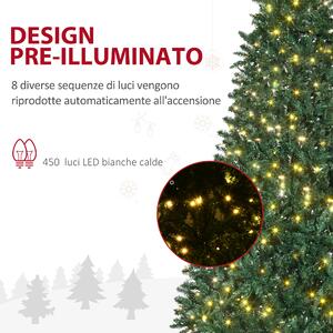 HOMCM Albero di Natale Artificiale Luminoso con 450 Luci LED Bianche e 1146 Rami, Base in Metallo Pieghevole, Φ106x225cm, Verde