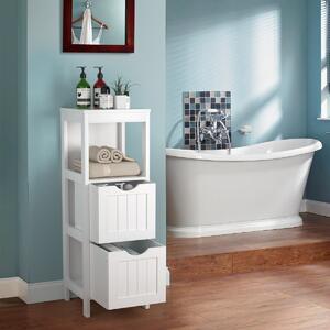 Costway Mobile da pavimento per bagno con cassetti rimovibili scaffale aperto, Unità di stoccaggio indipendente 30x30x90cm