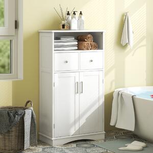 Costway Mobile per bagno con 2 porte 2 cassetti e 2 ripiani regolabili, Organizzatore da pavimento 60x30x108cm Bianco