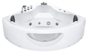 Vasca Idromassaggio Angolare Bianco Sanitario Acrilico con Luci LED 10 Getti Massaggio 190 x 138 cm Stile Moderno Beliani