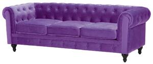 Set da soggiorno Chesterfield rivestimento in tessuto di velluto viola gambe in legno scuro divano a 3 posti + poltrona contemporanea Beliani