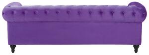 Set da soggiorno Chesterfield rivestimento in tessuto di velluto viola gambe in legno scuro divano a 3 posti + poltrona contemporanea Beliani