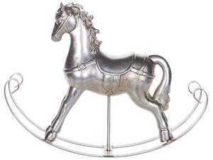 Statuetta Decorativa soprammobile Cavallo a dondolo in poliresina argento 35 cm Beliani