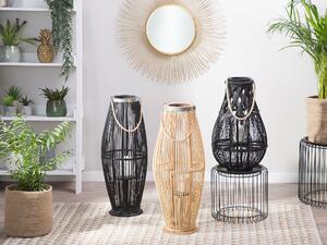 Lanterna leggera in legno di bambù e vetro 72 cm Portacandele intrecciato per interni ed esterni Boho scandinavo Beliani