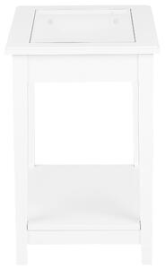 Tavolino in MDF bianco 60 x 57 x 40 cm con piano in vetro Comodino con un ripiano Beliani