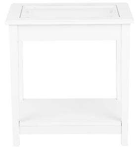 Tavolino in MDF bianco 60 x 57 x 40 cm con piano in vetro Comodino con un ripiano Beliani