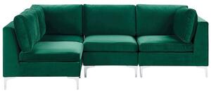 Divano angolare modulare versione destra in velluto verde a 4 posti con gambe in metallo argento stile glamour Beliani