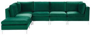 Divano ad angolo componibile versione destra a 5 posti in velluto verde con gambe in metallo argentato a forma di L ottomana Stile glamour Beliani