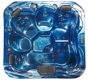 Vasca Idromassaggio Acrilico Blu 200 x 200 cm 31 Getti Legno Chiaro Alluminio Esterno Con Riscaldamento LED Beliani