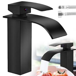Rubinetto da bagno - Miscelatore per bagno - Miscelatore per cucina - Tubo flessibile doppio da 60 cm - Nero - Ottone di alta qualità