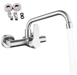 Rubinetto da cucina con montaggio a parete, bocca girevole a 360°, miscelatore per cucina, acciaio inossidabile, rubinetto per lavello, materiale sicuro per la salute