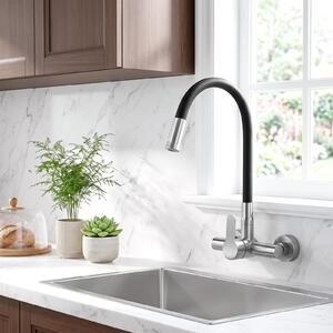 Omgoods - Rubinetto da cucina flessibile con 2 getti, colore nero
