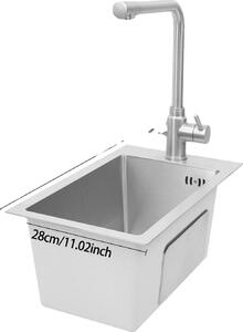 Set di lavelli da cucina, compresi rubinetto e piletta, in acciaio inox, argento