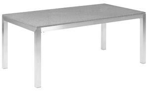 Tavolo da pranzo da giardino Piano in granito grigio e argento Gambe in acciaio inox esterne 6 posti 180 x 90 x 74 cm Beliani