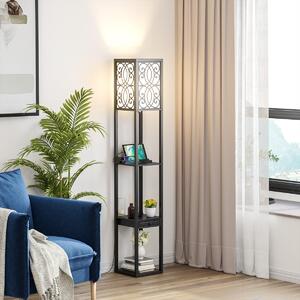 Costway Lampada a stelo con ripiani e cassetto, Lampada a piantana moderna con 1 presa elettrica 2 porte USB Nera
