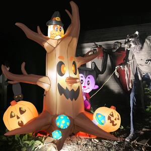 Costway Albero morto gonfiabile con zucca vampiro gufo e funghi per Halloween, Albero fantasma gonfiabile con luci LED