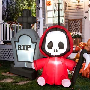 Costway Fantasma gonfiabile spaventosa per Halloween con luci LED, Decorazione gonfiabile con 4 paletti 2 corde 150cm