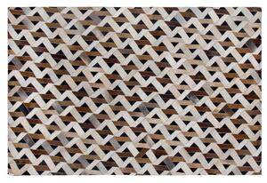 Tappeto tappetino Tappeto in Pelle Marrone e Grigio Motivo Geometrico 160 x 230 cm Rustic Boho Beliani