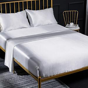 Elzusha - Set di lenzuola in raso con lenzuolo con angoli e federe (135 x 190 cm, bianco)