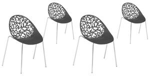 Set di 4 Sedie in Plastica Nera Schienale Decorativo Traforato soggiorno sala da pranzo cucina Beliani