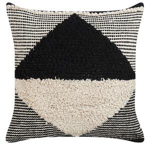 Cuscino decorativo in cotone beige e nero 50 x 50 cm motivo geometrico sfoderabile fatto a mano con imbottitura Beliani