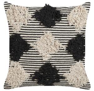 Cuscino decorativo in cotone beige e nero 50 x 50 cm motivo geometrico sfoderabile fatto a mano con imbottitura Beliani
