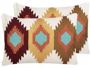 Set di 2 cuscini decorativi in cotone multicolore 40 x 60 cm motivo geometrico ricamato a mano sfoderabile imbottito in stile boho Beliani