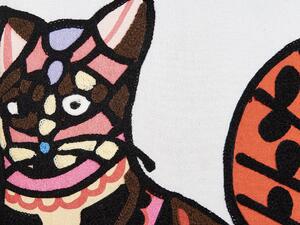 Cuscino decorativo multicolore in cotone 50 x 50 cm motivo gatto ricamato a mano sfoderabile imbottito in stile boho Beliani